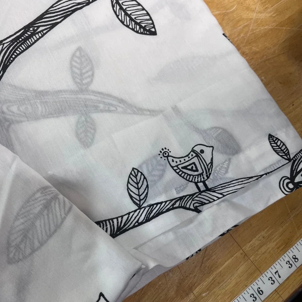 IKEA Eivor Curtain Panels 56x96 White Black Bird Tree Branch Whimsical Scandi